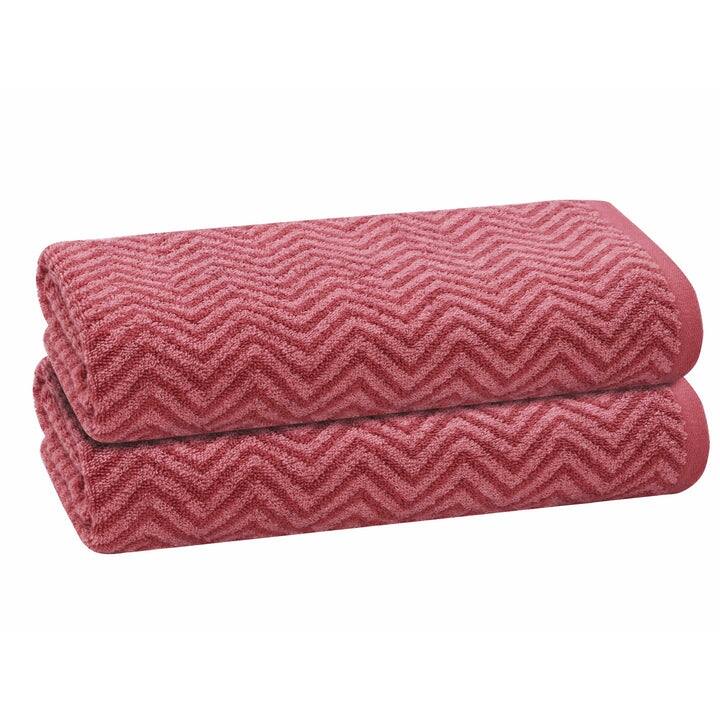 PREMIUS 2 Pack Chevron 100% Cotton Yarn Dyed Bath Sheet Towel, 32x64 Inches - Burgundy