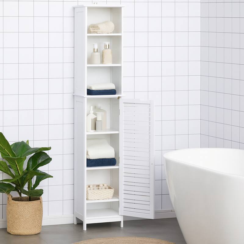 Miami White Tall Bathroom Storage Cabinet Slim Linen Cabinet - 13 7/8"L x 10.4"W x 68"H