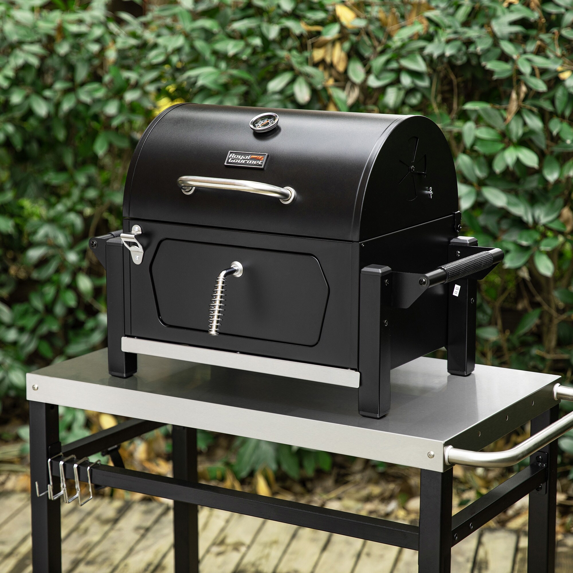 Royal Gourmet Portable Charcoal Grill with Side Handles and Bottle Opener Tailgate and Campsite Black