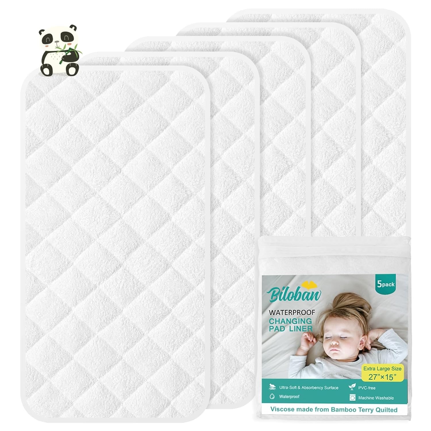 5 Pack Waterproof Changing Pad Liners By Biloban Bamboo Rayon