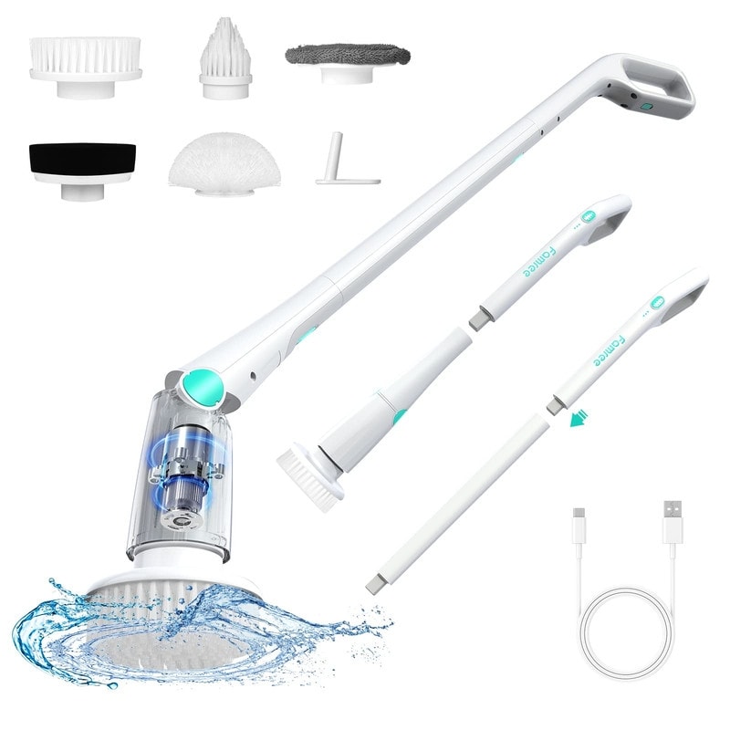 Upgraded Electric Spin Scrubber Cleaning Brush with Adjustable Extension  Arm 5 Replaceable Cleaning Heads - White - Bed Bath & Beyond - 36762929