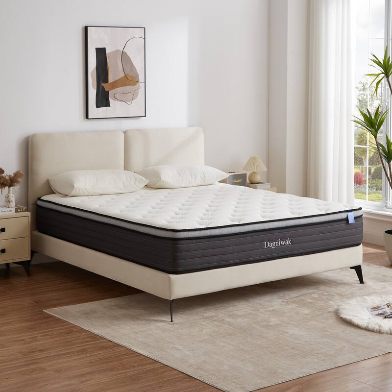 10Inch Boxed Hybrid Mattress with Gel Memory Foam and Individual Pocketed Coils, Full/Queen/King