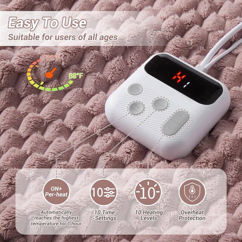 6 Heating Levels Cozy Soft Electric Heated Blanket Throw, Pink