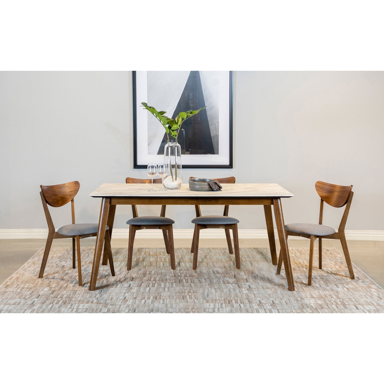 Coaster Furniture Everett Faux Marble Top Dining Table Natural Walnut and Grey