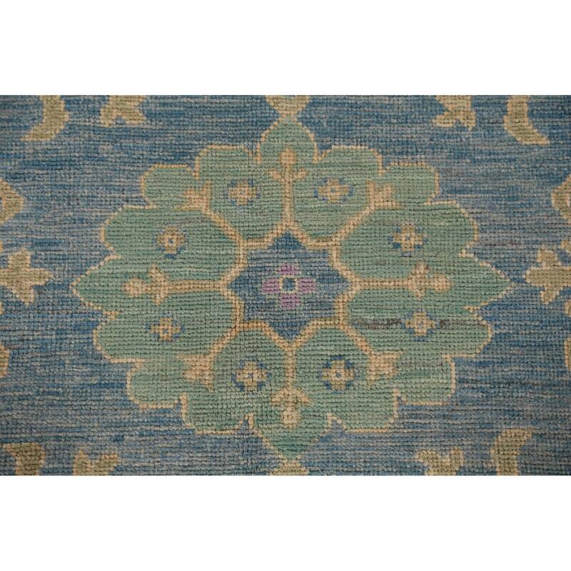 Hand Knotted Oriental 100% Wool Carpet Transitional Floral Navy Blue & Blues Oushak Area Rug - 11' 11'' X 8' 11''