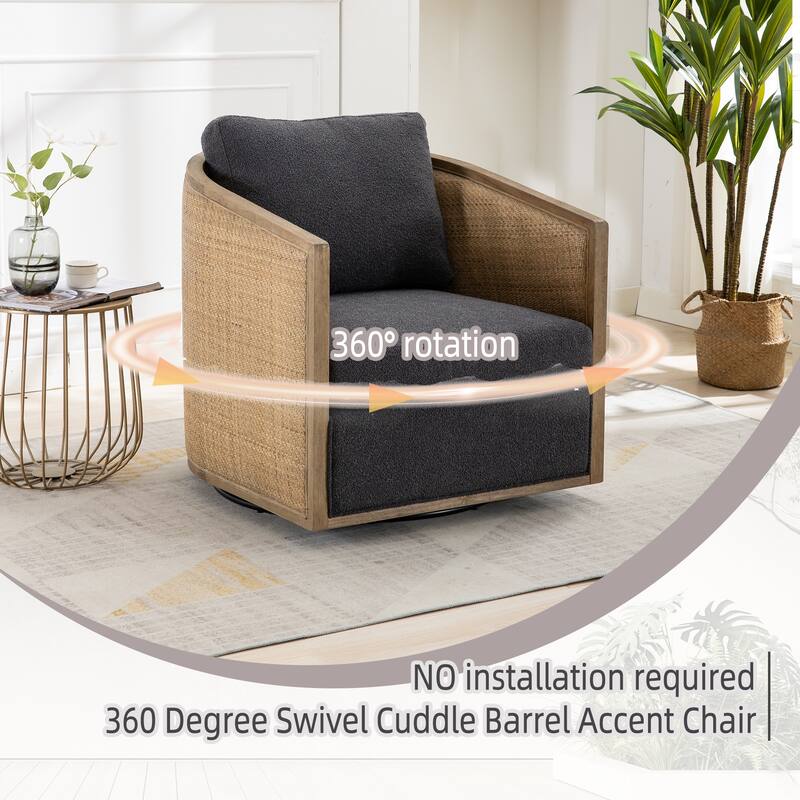 Modern 360 Degree Swivel Club Barrel Chair, Comfy Round Upholstered Accent Sofa Chair, Living Room Leisure Arm Chair