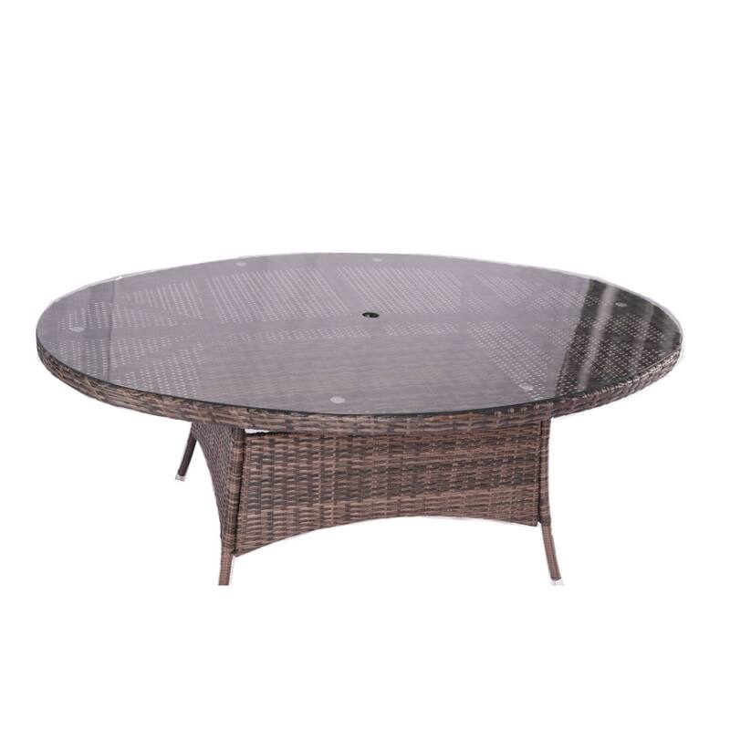 Outdoor Patio Garden Dining Set with Oval Table and 6 Wicker Chairs