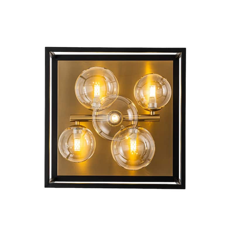 5-Light Dining Room Square Flush Mount With Clear Glass Globe Shade - 14.2in