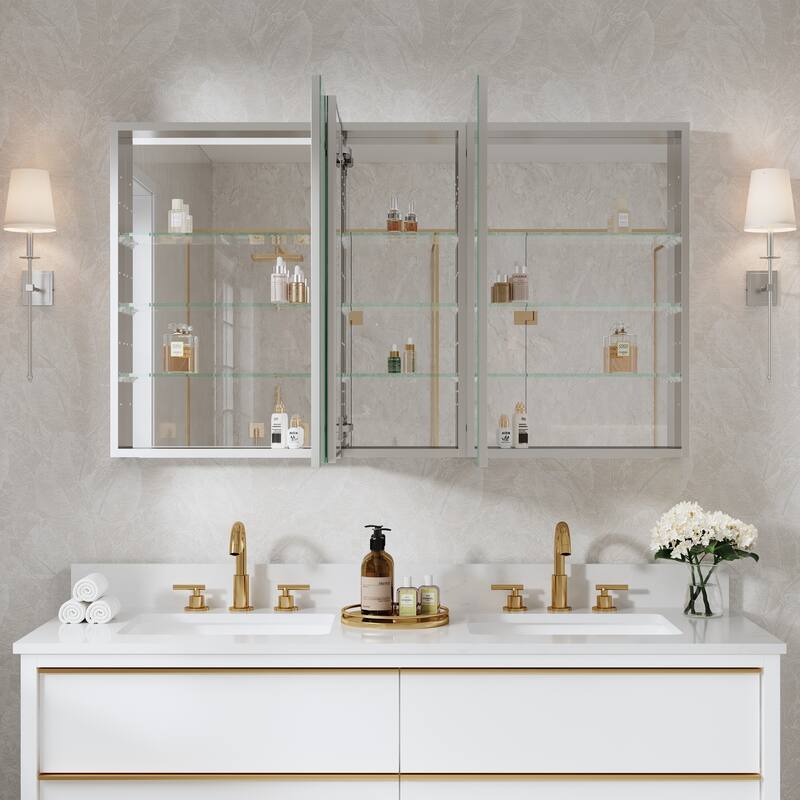 52"W X 30'H Bathroom Recessed or Surface Wall Mount Medicine Cabinet With Adjustable Glass Shelves