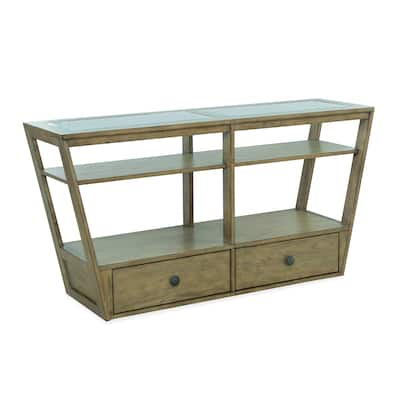 Magnussen Home Hardison Warm Stone and Clear Glass Rectangular Sofa Table - 56''W x 16''D x 28.5''H