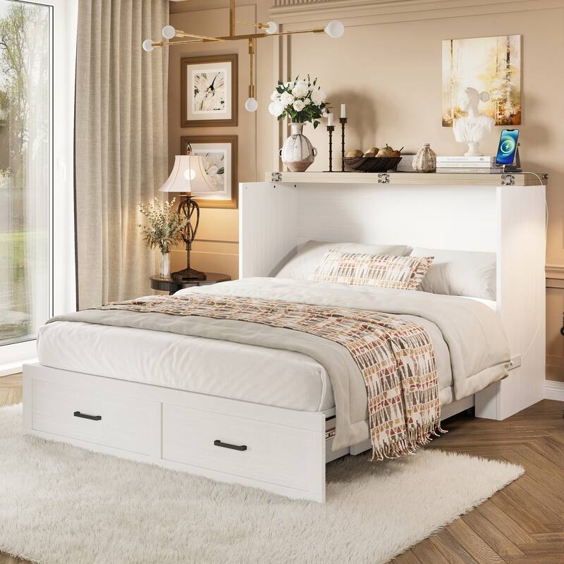 Murphy Bed Cabinet with Charging Station for Guest Room and Small Bedroom