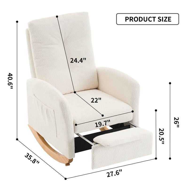 Comfortable Rocking Chair with Footrest and High Back, Made of Rubber Wood and Upholstered for a Cozy Sitting Experience.