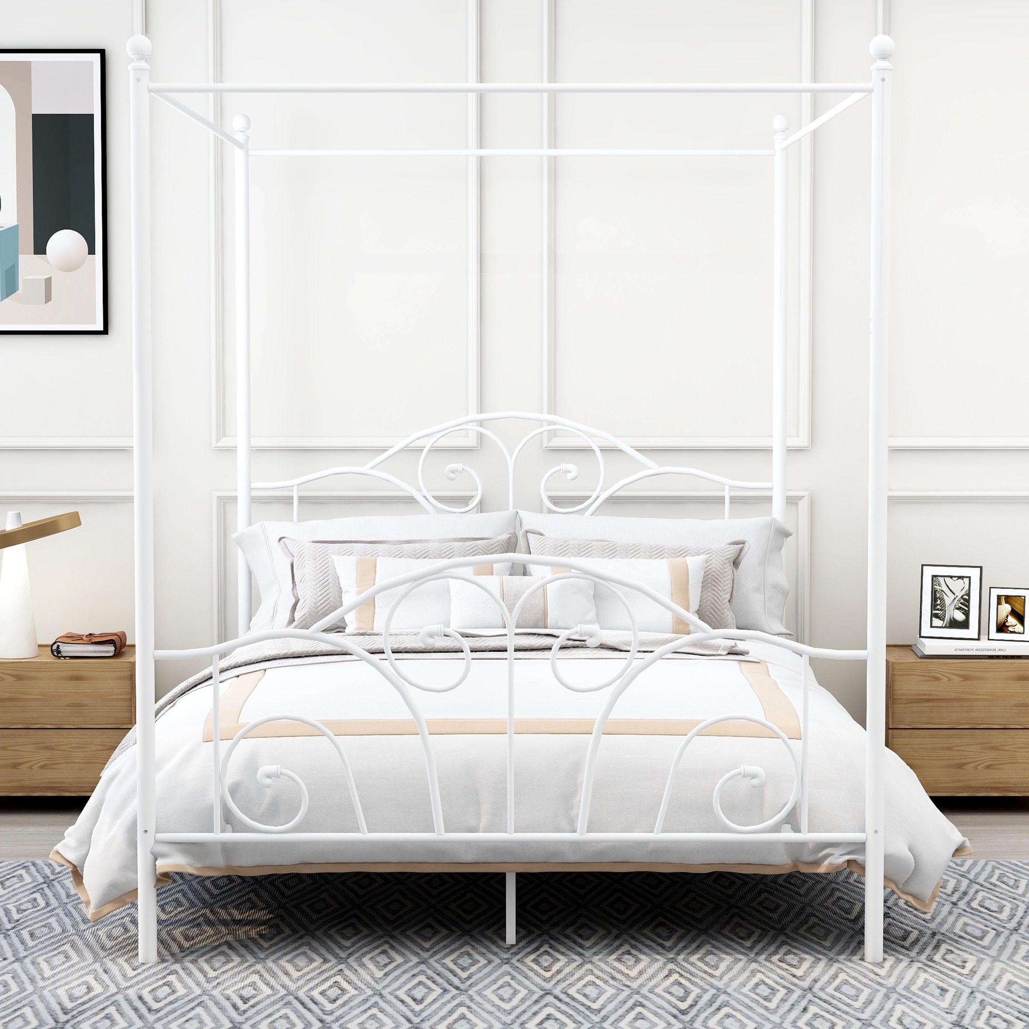 Aufank Vintage Metal Canopy Bed Frame - European Style