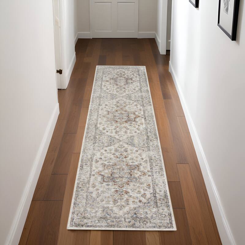 Same Power Loomed Low Pile Area Rug By HomeRoots - 96' X '26' X '0.25 - 96' X '26' X '0.25 - Gray and Ivory - Runner
