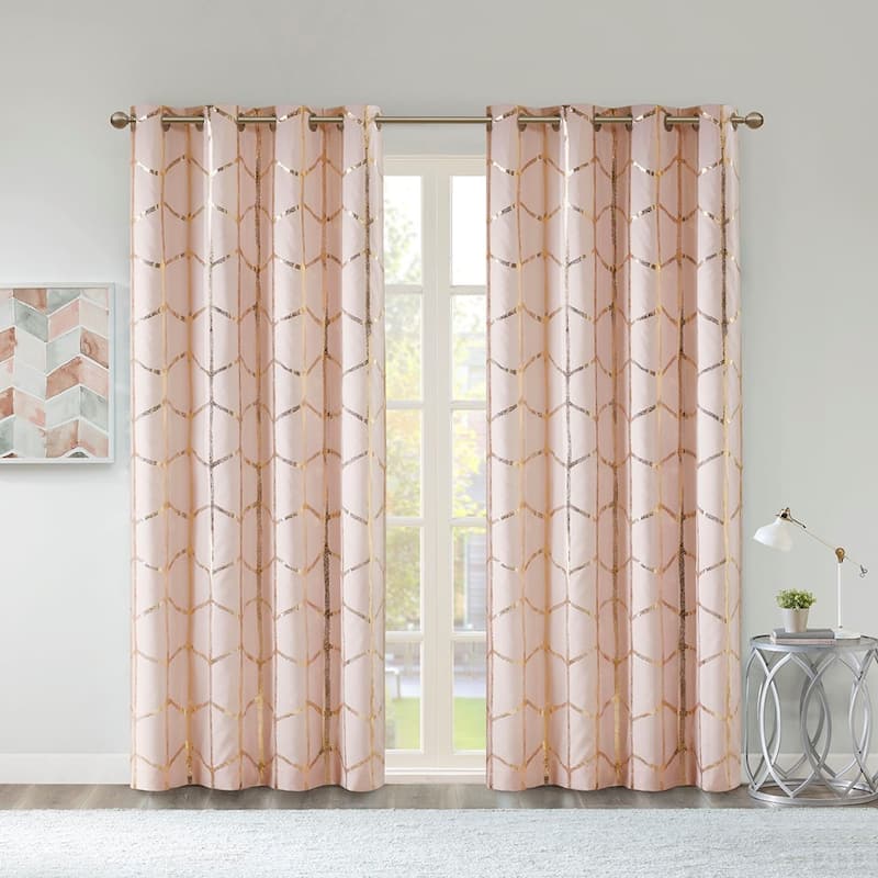 Total Blackout Metallic Print Grommet Top Curtain Panel(Only 1 Pc Panel)