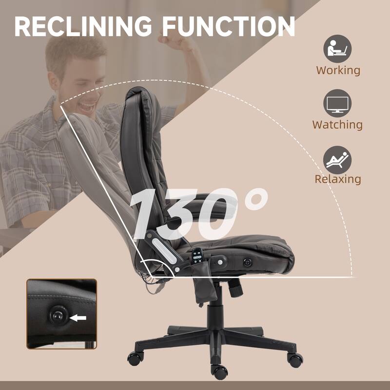PU Leather 360° Swivel High Back Office Recliner with Vibration Massage, Lumbar Heating, and Adjustable Height