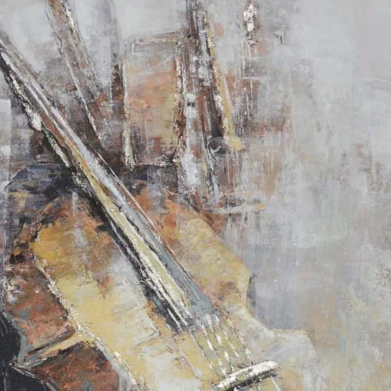 40 x 59 Framed Canvas Oil Painting, Guitar, Natural Fiber, Gray and Brown
