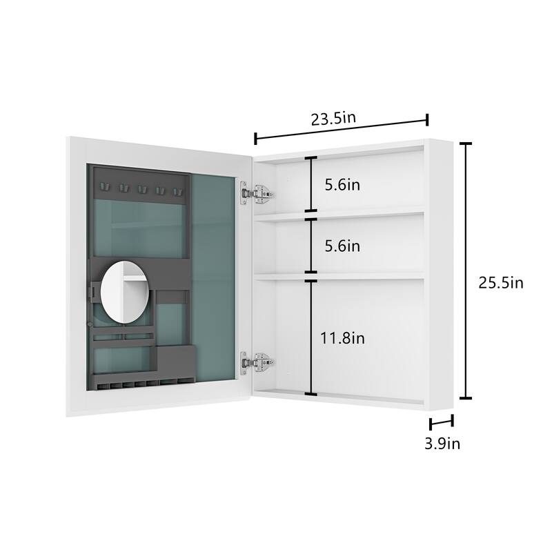 Recessed Bathroom Medicine with Mirror, 3tier Storage
