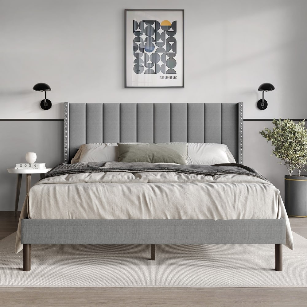 Clayfell Odessa Linen Upholstered Wingback Panel Bed