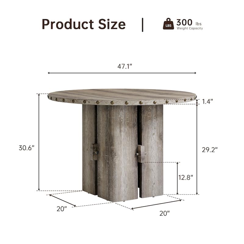 47.13" Vintage Round Dining Table with Distressed Wood and Rivets