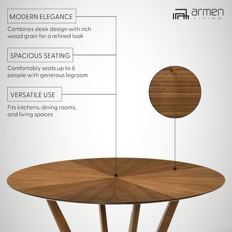 Santana Mid-Century Modern Round Wood Dining Table