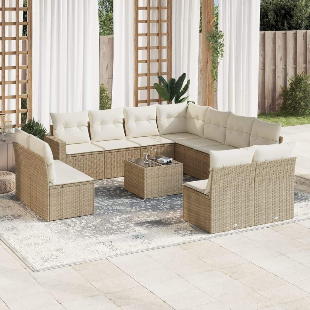 vidaXL Garden Sofa Set Beige PE Rattan Large Modular Garden Sofa Set - 21.7 x 21.7 x 14.6