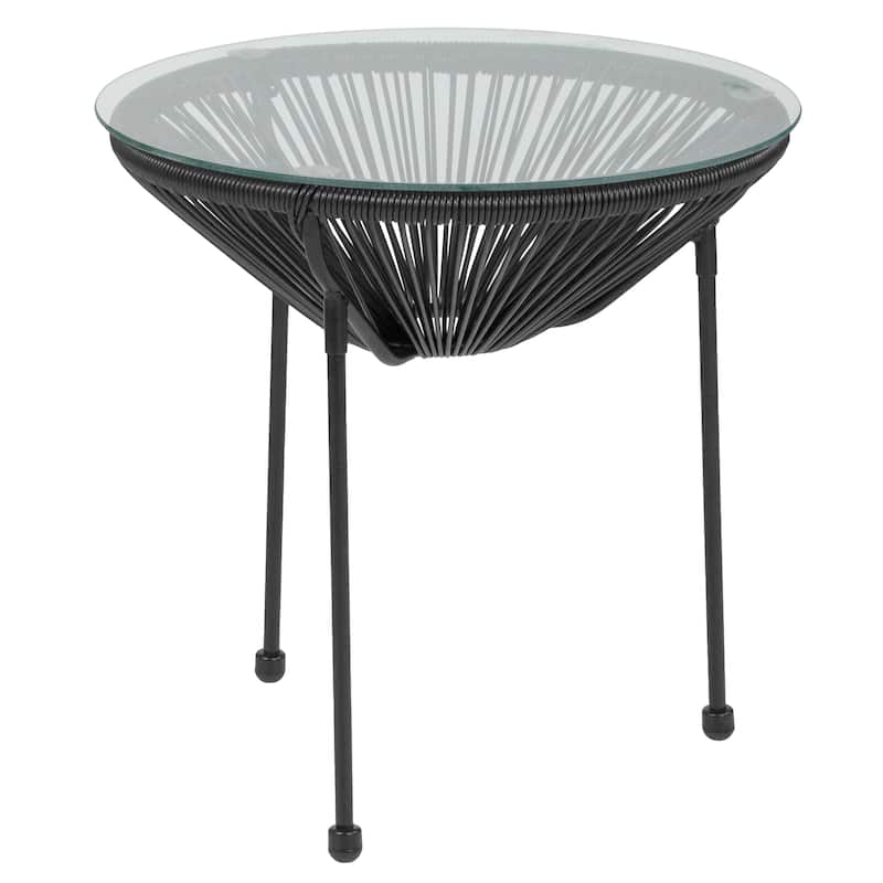 Rattan Table with Glass Top - 19.75"W x 19.75"D x 19.25"H - 19.75"W x 19.75"D x 19.25"H - Black