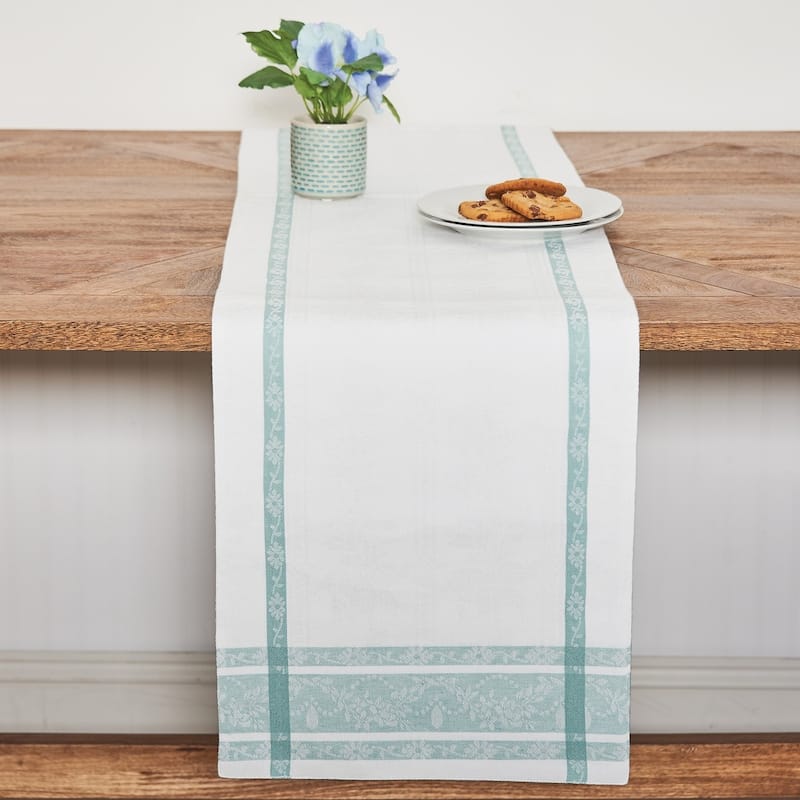 13" x 72" Rose Trellis Jacquard Sea Glass Table Runner - 13" x 72"