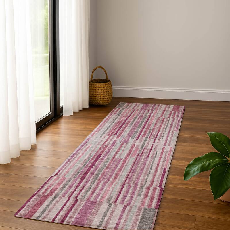 Premium Washable Super Soft Stripe Stack Mayfield Rug - Blush - 2'3" x 7'6"