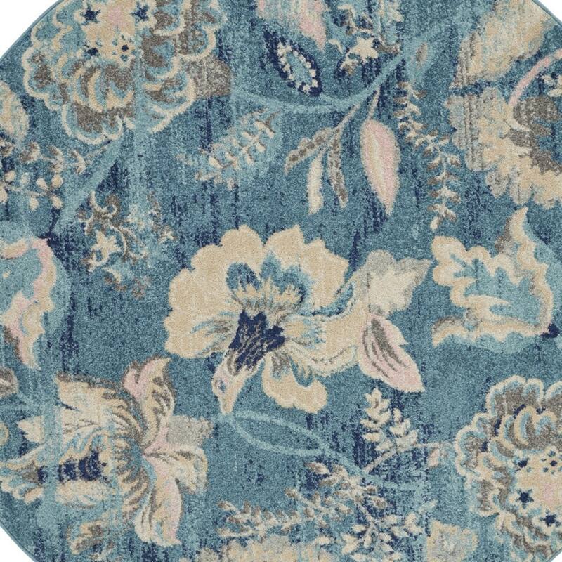 Power Loomed Distressed Geometric Floral Traditional Stain Resistant Area Rug - 63' X '63' X '0.5