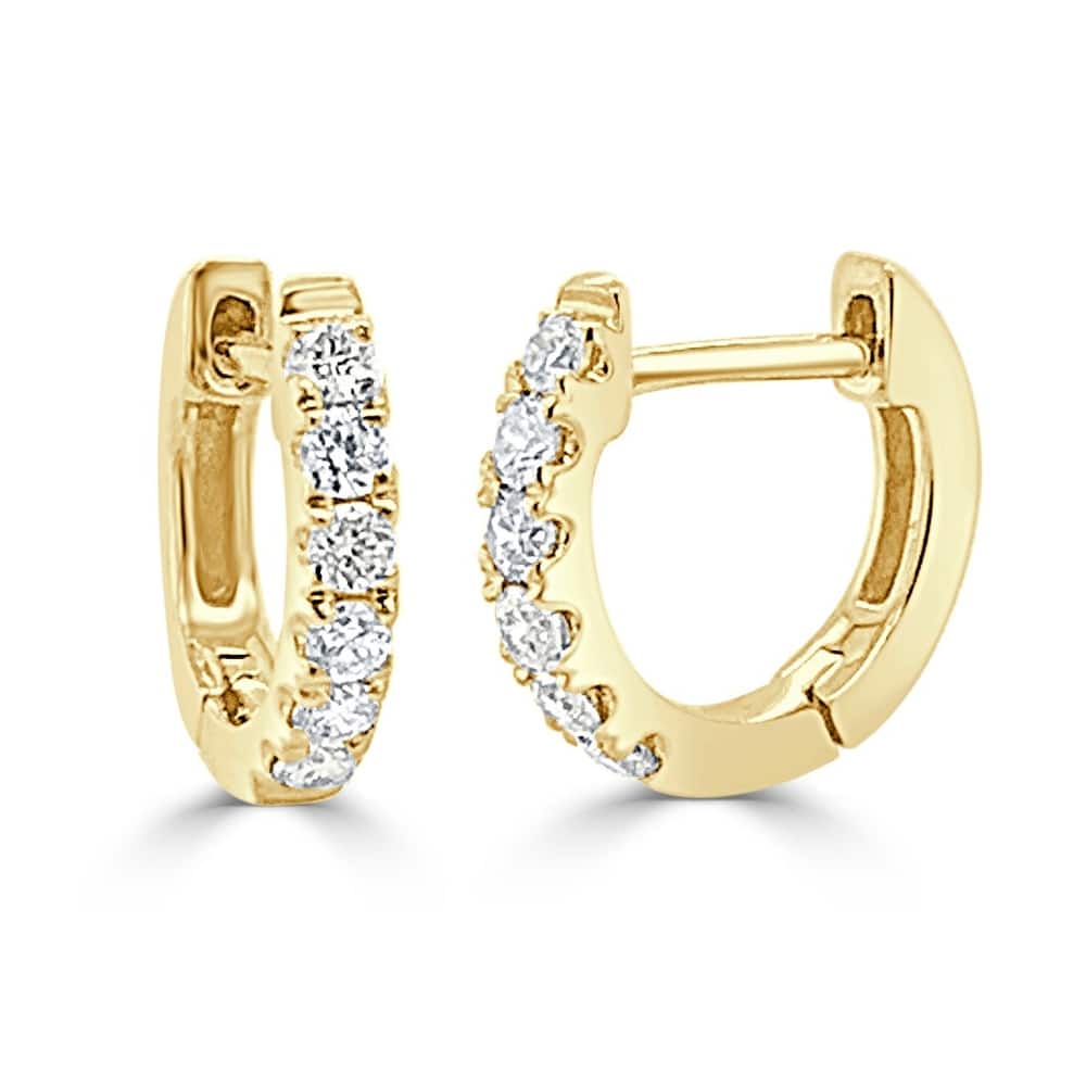 Joelle Collection Diamond Huggie Earring - 14K Gold Earrings U-Shaped Hoops With Certified Diamonds