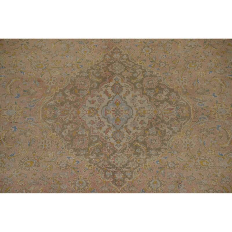 Hand Knotted Oriental 100% Wool Carpet Traditional Floral Pink Mashad Area Rug - 13' 0'' X 9' 6''