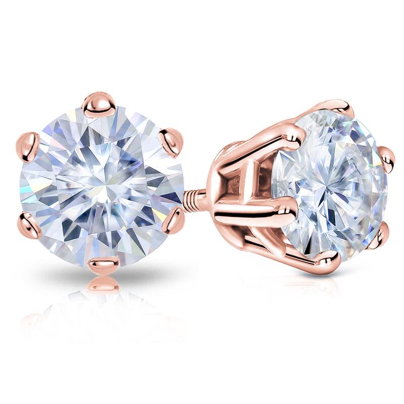 Auriya 4ctw Round Moissanite Stud Earrings 14k Gold - 8.2 mm - Rose