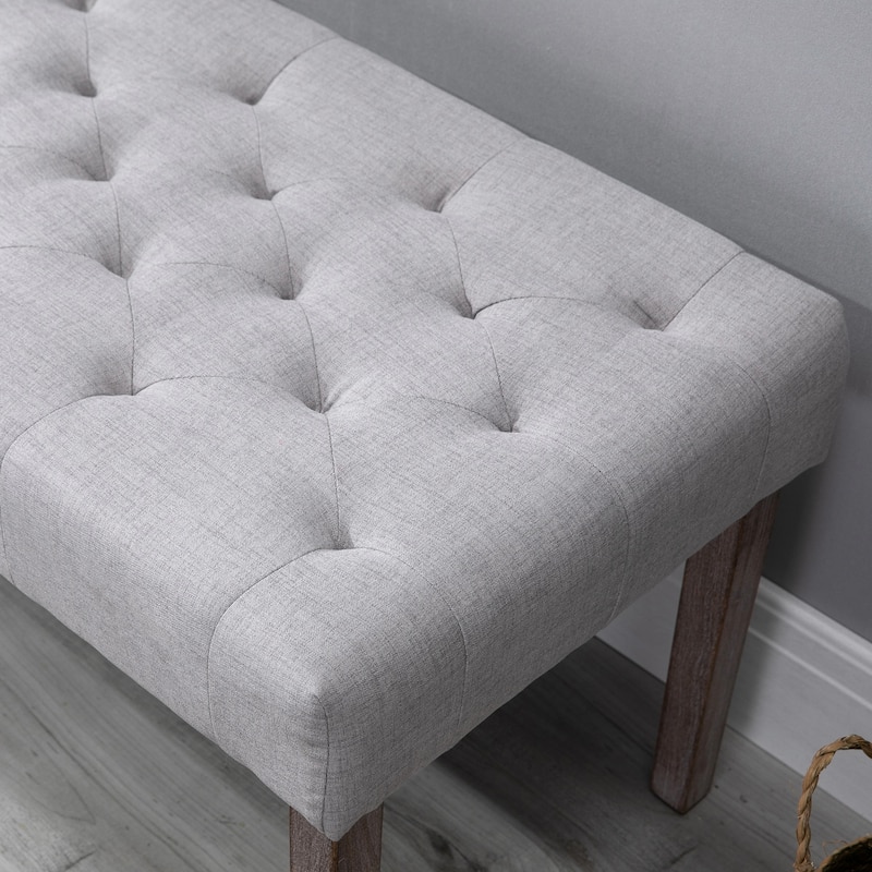 52" Grey Modern Soft Seat Bench with Button Tufted Cushion and Rubber Wood Legs Bed or Hallway Use