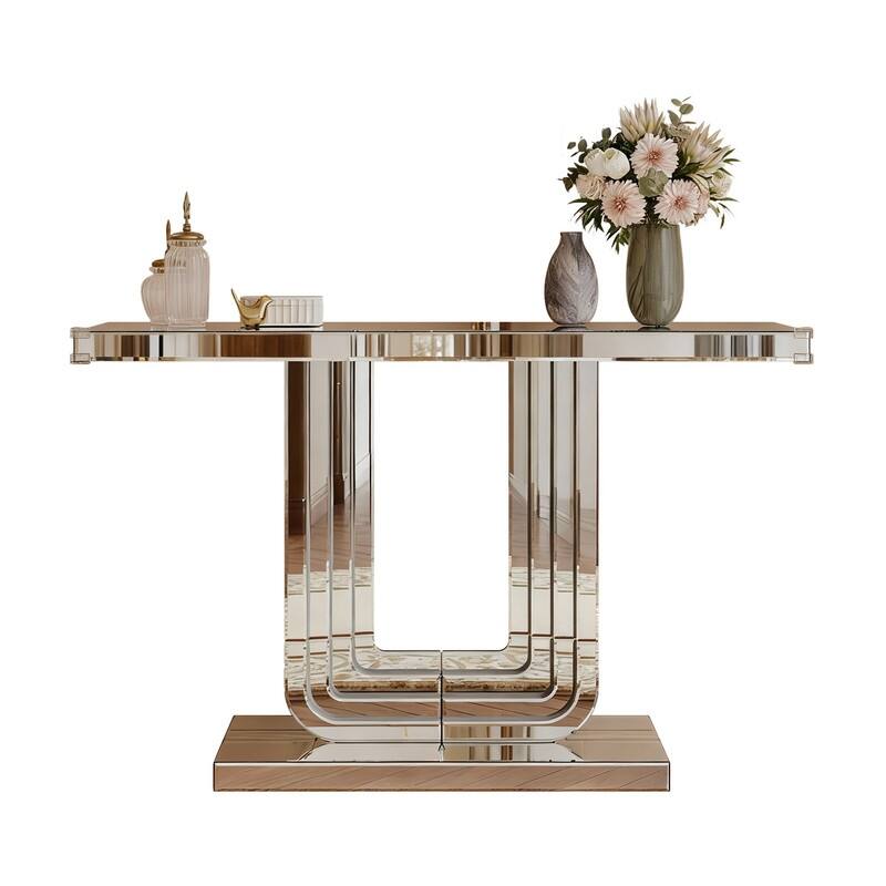 Mirrored 47" Console Table, Silver Entryway Table With U Base
