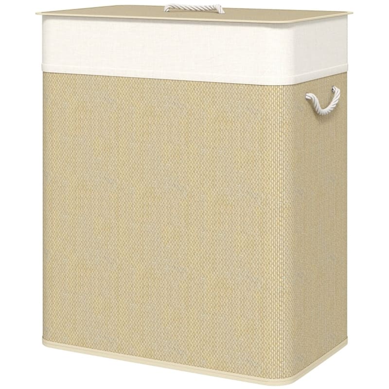 Natural wicker Laundry Basket with Dual Compartments Detachable Washable Bags 26 Gallon Large Capacity Portable