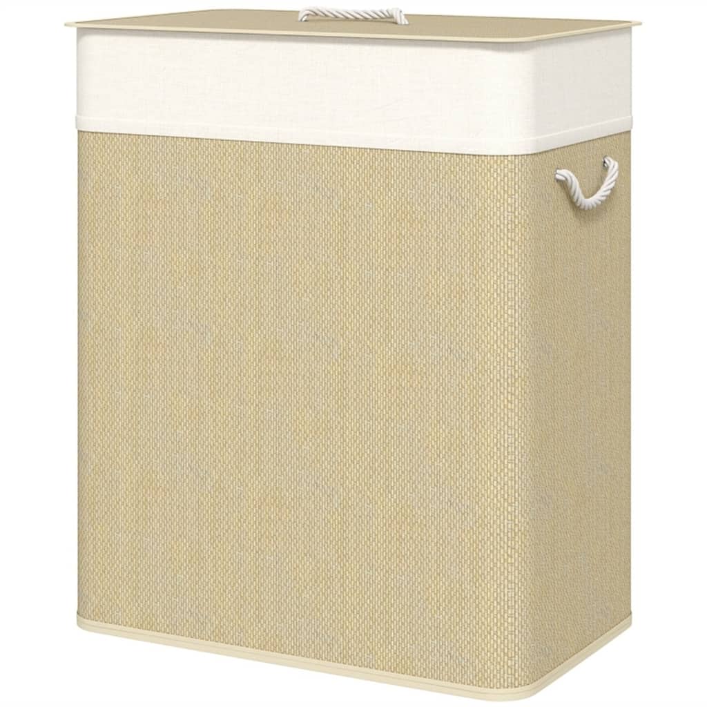 Natural wicker Laundry Basket with Dual Compartments Detachable Washable Bags 26 Gallon Large Capacity Portable