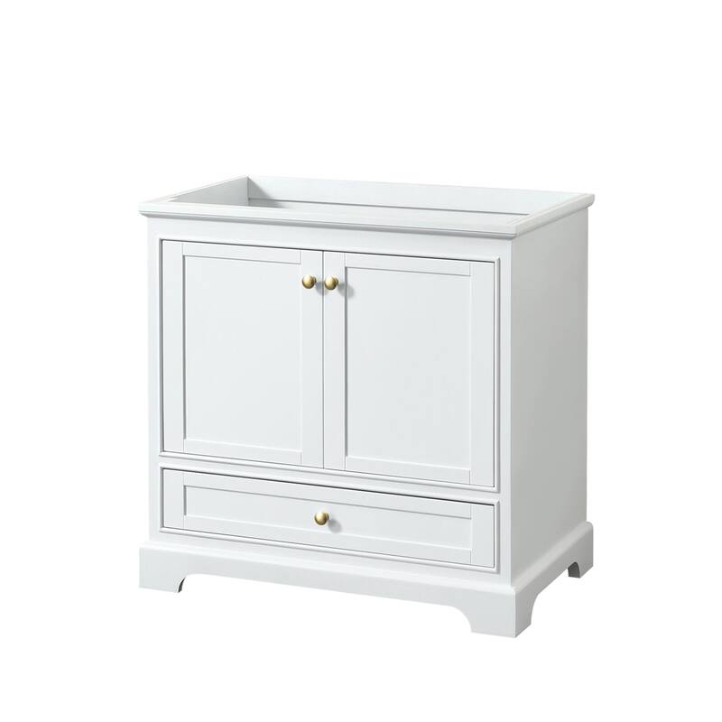 Wyndham Collection Deborah 35-1/4" Free Standing Single Wood Vanity - White / Brushed Gold Hardware