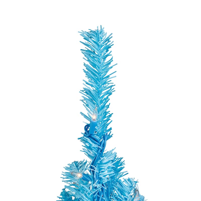Pre-Lit Medium Artificial Pine Christmas Tree - 4' - Sky Blue - Clear Lights - 4 Foot