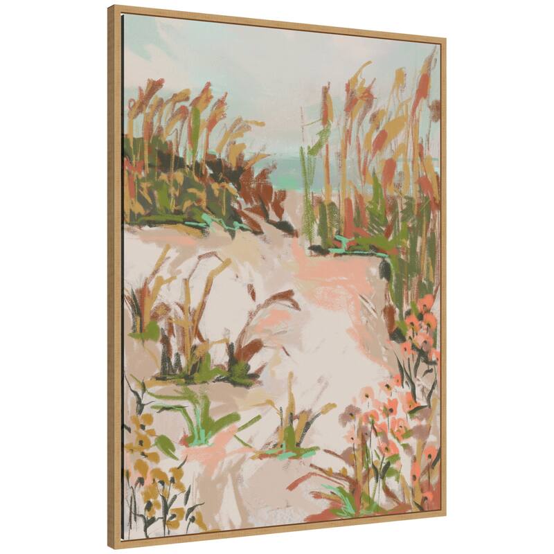 Kate and Laurel Sunrise Seascape by Annie Quigley Framed Canvas Wall Art Print - 28 x 38 - Brown