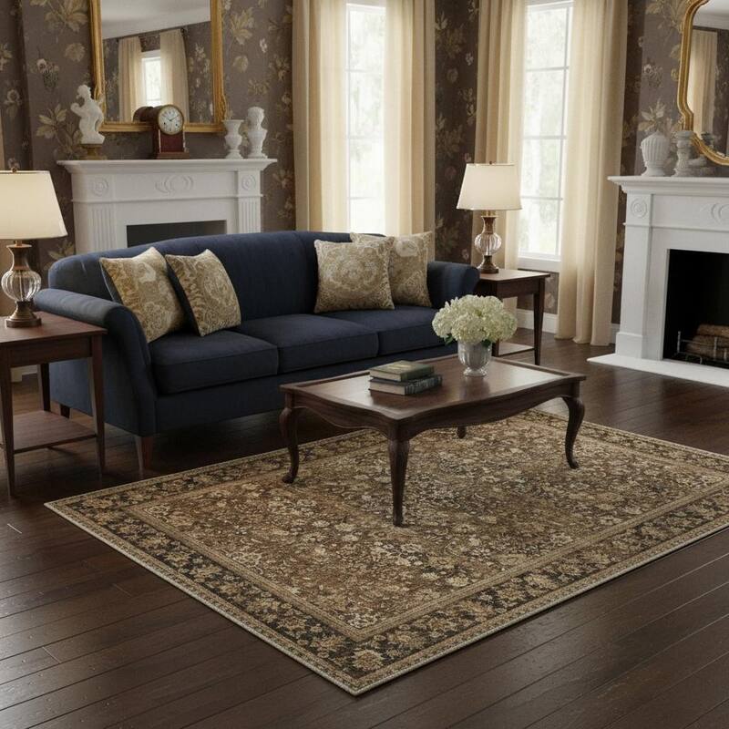 HomeRoots Floral Medallion Traditional Rectangle Area Rug - 5' X 7'