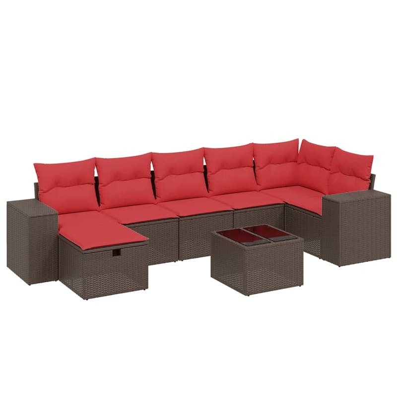 vidaXL Patio Sofa Set with Cushions Outdoor Conversation Furniture Poly Rattan - 24.4" x 24.4" x 27.2"