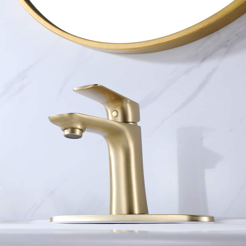 Single-Handle Bathroom Sink Faucets, Basin Mixer Taps, Deck-mounted Vessel Faucet with Hole Cover Plate - Brushed Gold