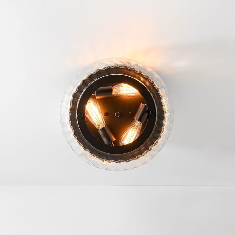 Oil Rubbed Bronze 3-Light Round Glass Flush Mount Ceiling Light