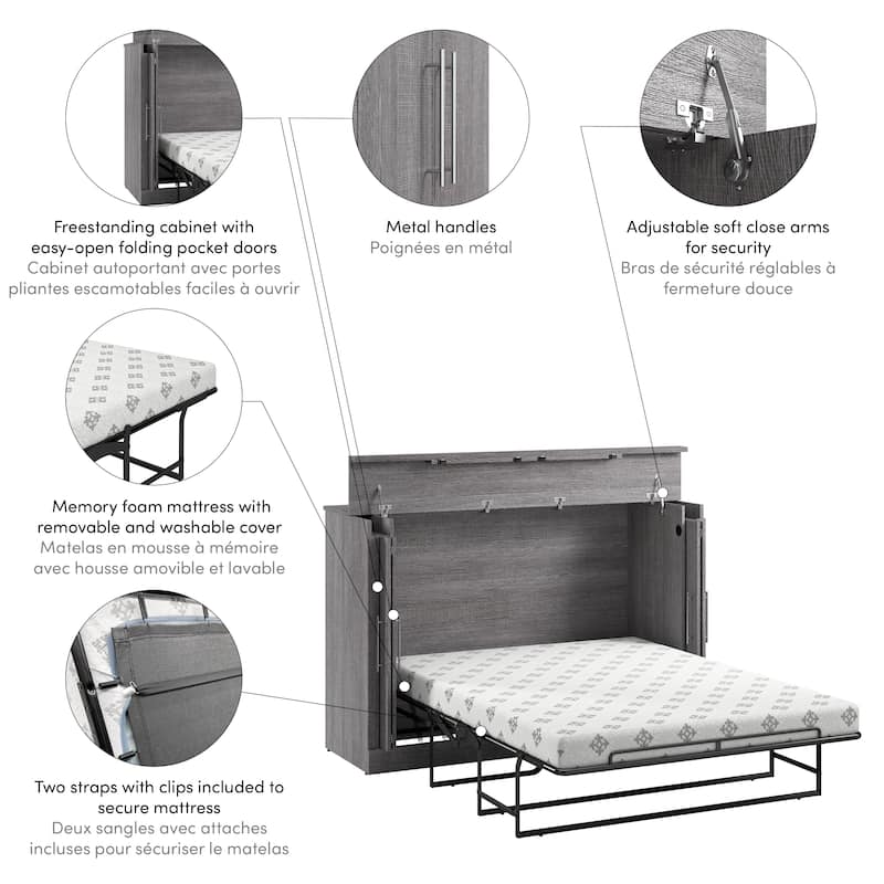 Nebula 75W Queen Cabinet Bed with Mattress for Guest Room by Bestar