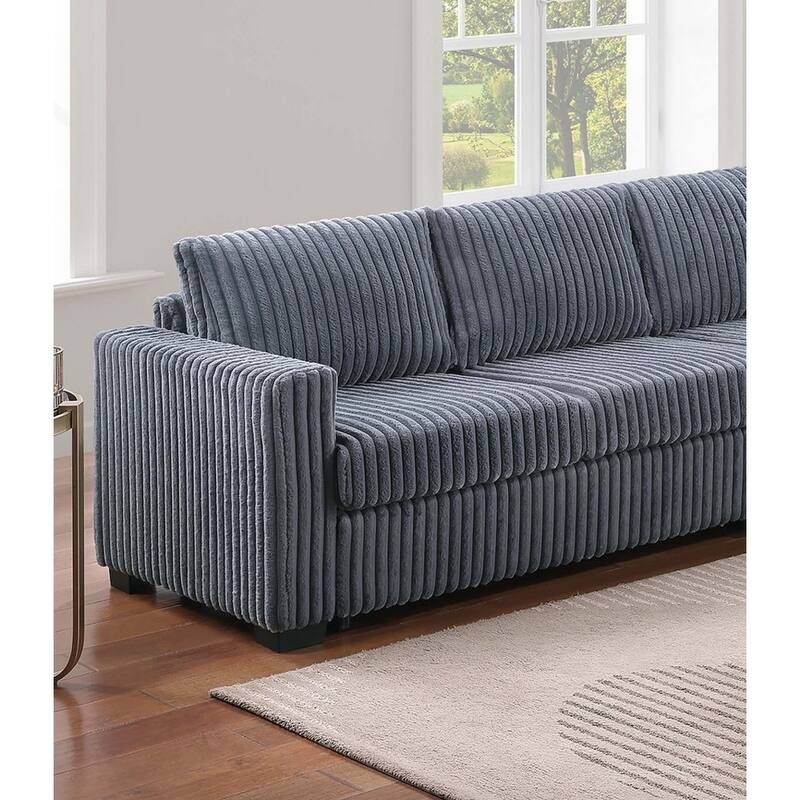 119" Modern L-Shaped Corduroy Sectional Sofa with USB Ports and Cup Holder