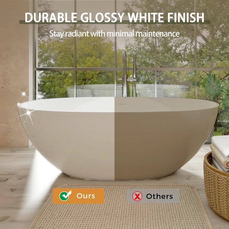 ABRUZZO 65" Freestanding Soaking Solid Surface Bathtub with Overflow and Pop-up Drain