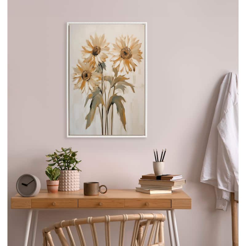 Kate and Laurel Sylvie Beaded Soft Sunflowers Framed Canvas