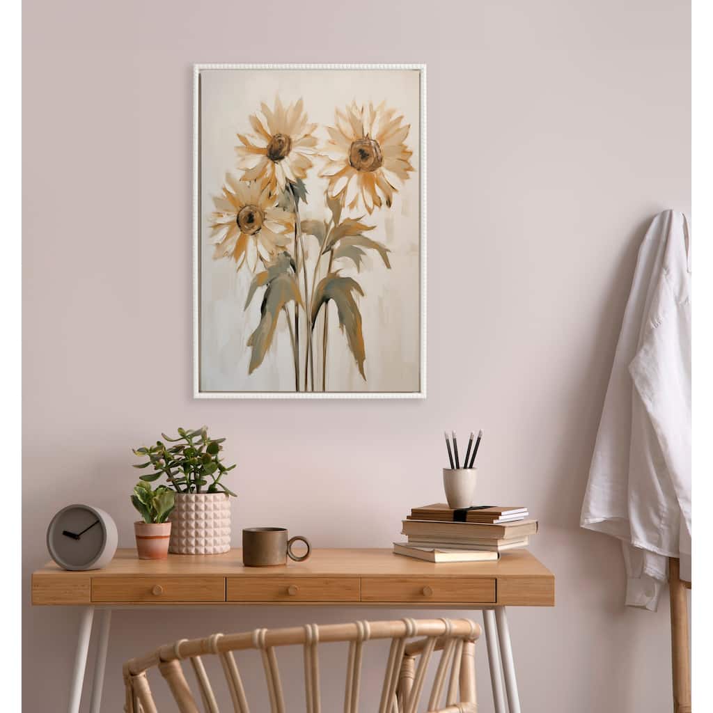 Kate and Laurel Sylvie Beaded Soft Sunflowers Framed Canvas
