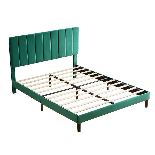 Platform Bed Frame with Upholstered Headboard Slat Support Extra